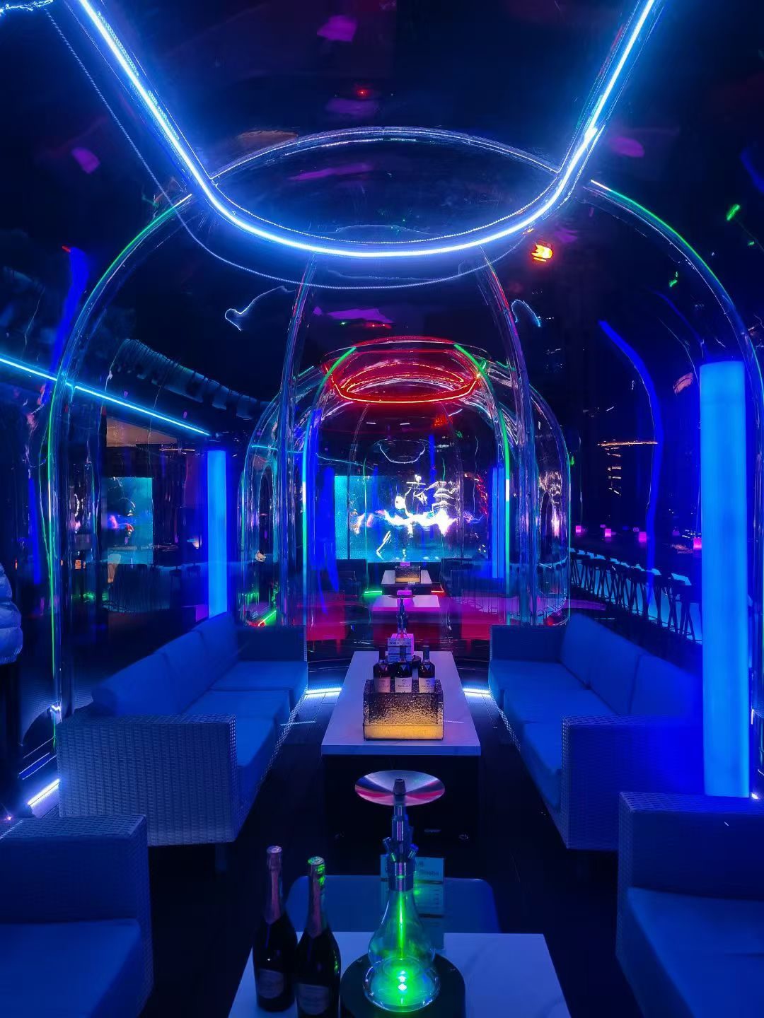 Illuminated dome lounge at night